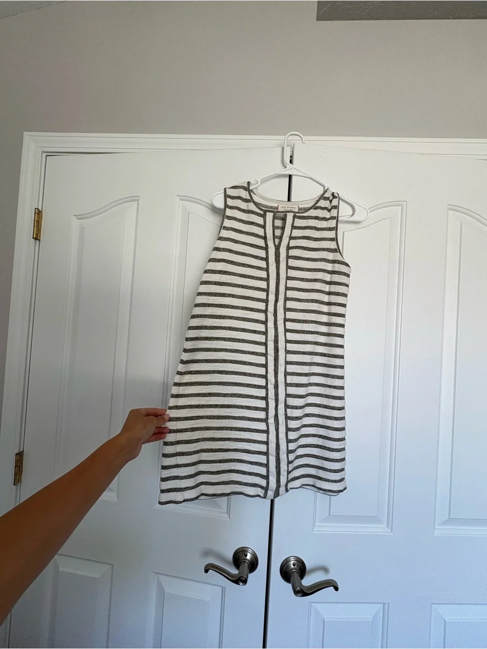 Striped Sleeveless Knit Dress - White & Gray